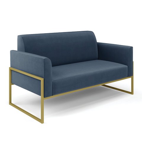 Sofá Namoradeira Base Industrial Alta Dourado Marisa Suede Azul Marinho D03 - D’Rossi