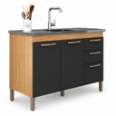 Ver imagem 2 de Gabinete Pia 120cm Balcão Cozinha 3 Portas Carvalho Americano Preto - Edecasamoveis