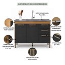 Ver imagem 4 de Gabinete Pia 120cm Balcão Cozinha 3 Portas Carvalho Americano Preto - Edecasamoveis