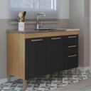 Ver imagem 1 de Gabinete Pia 120cm Balcão Cozinha 3 Portas Carvalho Americano Preto - Edecasamoveis