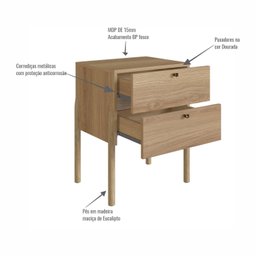 Mesa de Cabeceira 2 Gavetas Pé Madeira Artesano Oslo - 6