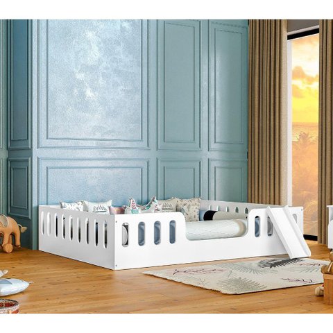 Cama Infantil Casal Branca com Escorregador Branco