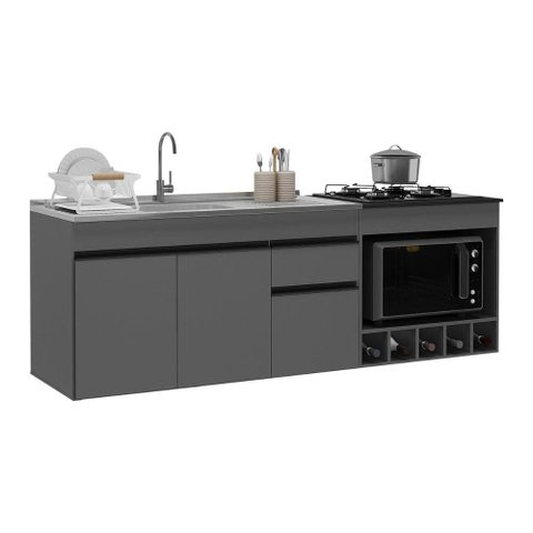 Balcão Cozinha para Pia/Cooktop/Forno 3 Portas 1 Gaveta 190cm Suspenso Milano Multimóveis MP3431
