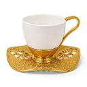 Ver imagem 3 de Jogo de Xícaras de Café Chá em Porcelana Branca com Detalhes Dourado 12 Peças