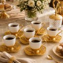 Ver imagem 2 de Jogo de Xícaras de Café Chá em Porcelana Branca com Detalhes Dourado 12 Peças