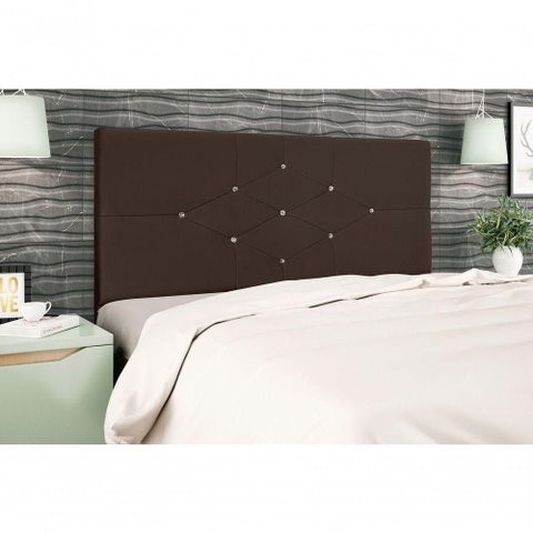 Cabeceira Casal Queen Camboriú 158cm para Cama Box Fixação no Box Madeira Maciça Suede Marrom