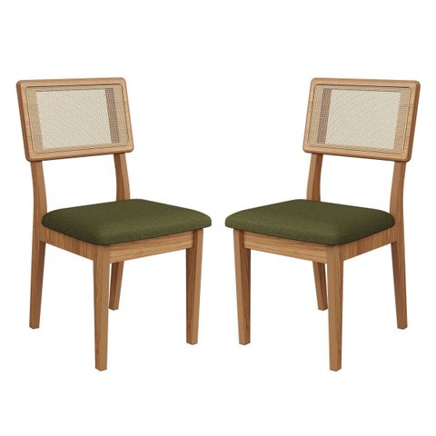 Kit 2 Cadeiras com Assento Estofado Encosto em Tela 100% Mdf Freijó Verde Dalla Costa