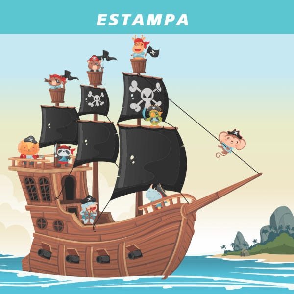 Papel de Parede - animais piratas em um navio no mar - 4