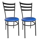 Ver imagem 1 de Kit 2 Cadeiras de Cozinha Metal Preta Estofado Azul