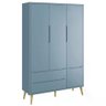 Guarda Roupa Infantil Theo 3 Portas Azul Fosco com Pés Madeira Natural - Reller Móveis Azul Fosco - 1