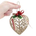 Ver imagem 3 de Conjunto 12 Peças Decoração Enfeite Bola Coração Árvore Natal Dourada Glitter Natalina 11,5cm