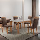 Ver imagem 2 de Mesa de Jantar Liz 120 cm Tampo MDF Vidro Canto Copo com 4 Cadeira Aline