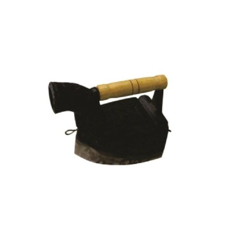 Ferro Passar Roupa A Brasa Alça Madeira Chaminé 20x10x15,5cm