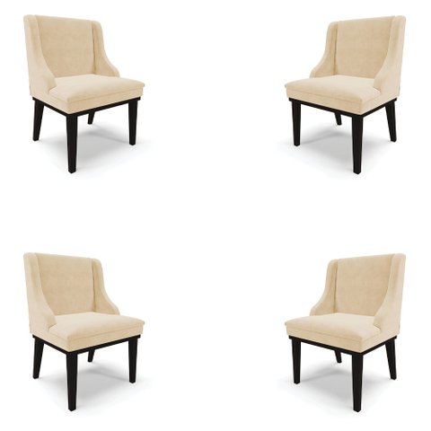 Kit 4 Cadeiras Decorativas Sala de Jantar Base Fixa de Madeira Firenze Suede Bege/Preto G19 - Gran B