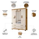 Ver imagem 3 de Guarda Roupa Casal 160cm com Espelho Cancum Freijó/off Z17 - Mpozenato
