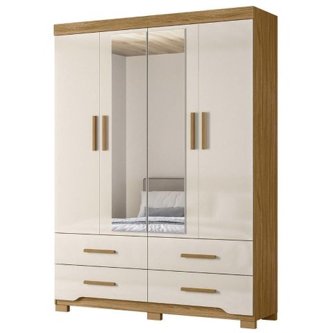 Guarda Roupa Casal 160cm com Espelho Cancum Freijó/off Z17 - Mpozenato