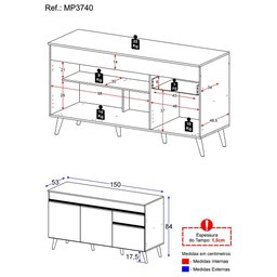 Balcão Cozinha Gabinete Pia 150 cm 3 Portas 1 Gaveta Veneza GB Multimóveis MP3740 Preto - 5