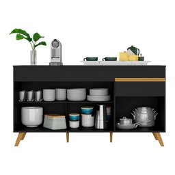 Balcão Cozinha Gabinete Pia 150 cm 3 Portas 1 Gaveta Veneza GB Multimóveis MP3740 Preto - 4