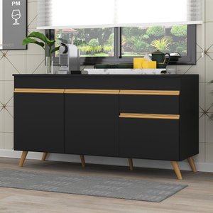 Balcão Cozinha Gabinete Pia 150 cm 3 Portas 1 Gaveta Veneza GB Multimóveis MP3740 Preto