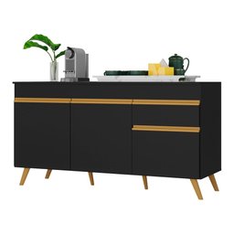 Balcão Cozinha Gabinete Pia 150 cm 3 Portas 1 Gaveta Veneza GB Multimóveis MP3740 Preto - 3