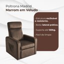 Ver imagem 2 de Poltrona Madrid Retrátil para Sala Reclinável com Design Moderno e Confortável Veludo Marrom