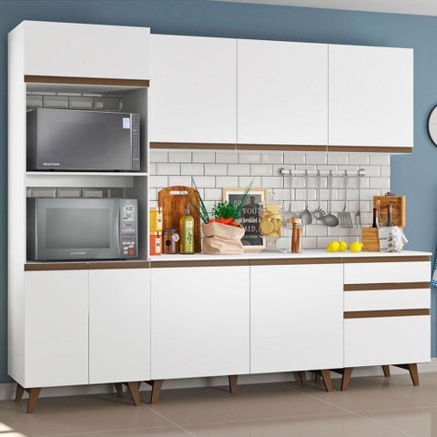 Cozinha reims com Balcão 8 Portas 3 Gavetas Branco Madesa
