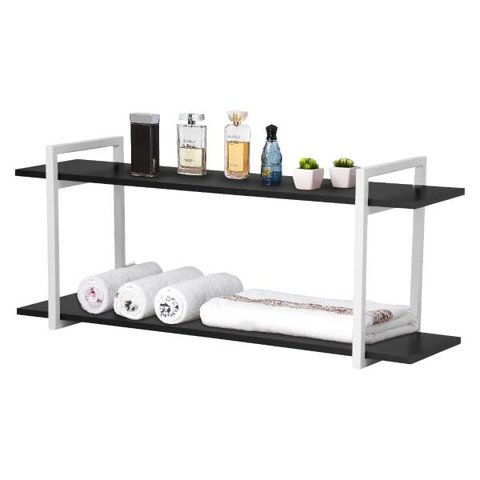 Nicho Banheiro Branco Com Prateleiras Preto 100cm