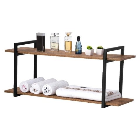 Nicho Banheiro Preto Com Prateleiras Amadeirado 120cm