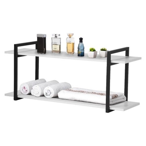 Nicho Banheiro Preto Com Prateleiras Branco 100cm