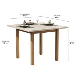 Mesa de Jantar 80x80 até 4 Lugares Pés em Madeira Maciça Reforçada - Offwhite - 3