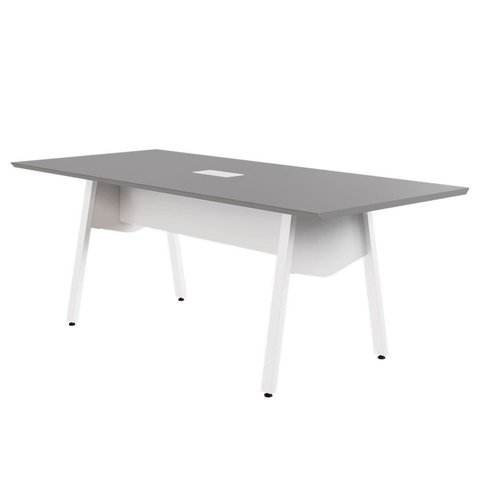 Mesa de Reunião 200cm para 8 Pessoas com Caixa de Tomadas Industrial Executive Cinza/Sagrado/Branco
