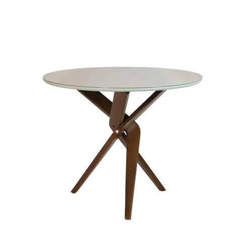 Mesa Redonda Santorini 90 cm Madeira Maciça Imbuia Tampo MDF com Vidro Off White