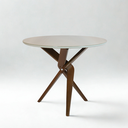 Ver imagem 2 de Mesa Redonda Santorini 90 cm Madeira Maciça Imbuia Tampo MDF com Vidro Off White