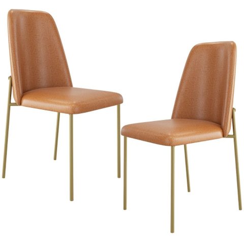 Kit 02 Cadeiras Decorativa Estofada para Sala de Jantar Dourada Bella L02 Couríssimo Whisky - Lyam D