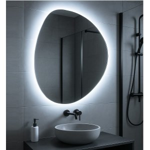 Espelho Orgânico Grande com Led Frio 80x60cm Lapidado Sala