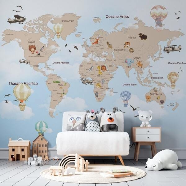 Papel de Parede - Mapa Mundi Dos Animais - 2