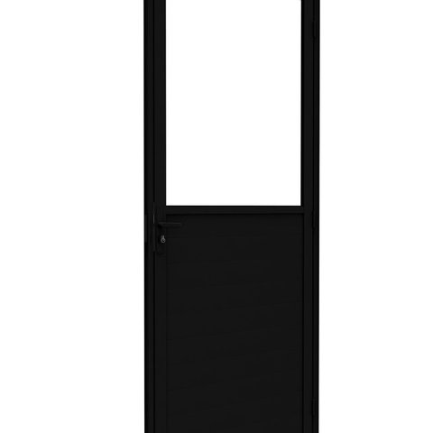Porta de Alumínio de Giro Mista com Lambri e Vidro 215x85cm Lucasa Ideale Abertura Esquerda Preto
