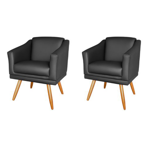 Kit 2 Poltronas Decorativa San Diego Sala Recepção Corino Preto
