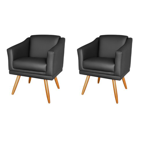 Kit 2 Poltronas Decorativa San Diego Sala Recepção Corino Preto