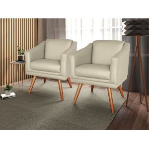 Kit 2 Poltronas Decorativa San Diego Sala Recepção Corino Bege