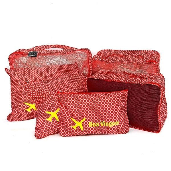 Kit 06 Peças Organizador Mala Viagem Necessaire Vermelho - 1