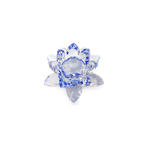 Enfeite Decoração de Cristal Vidro Flor de Lotus para Sala Quarto Cristaleira Grande 13cm:azul