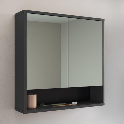 Espelheira de Banheiro com 2 Portas e Nicho 60cm Multimóveis Crart-EPL004 Grafite