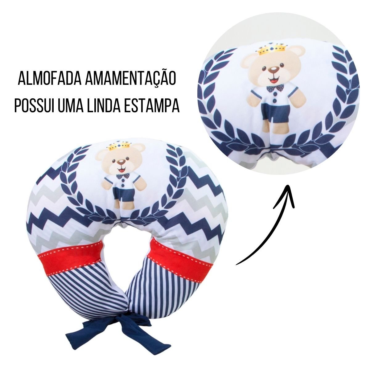 Almofada Amamentação Estampada Bebê Menino com Enchimento e Zíper - Urso Rei - 9