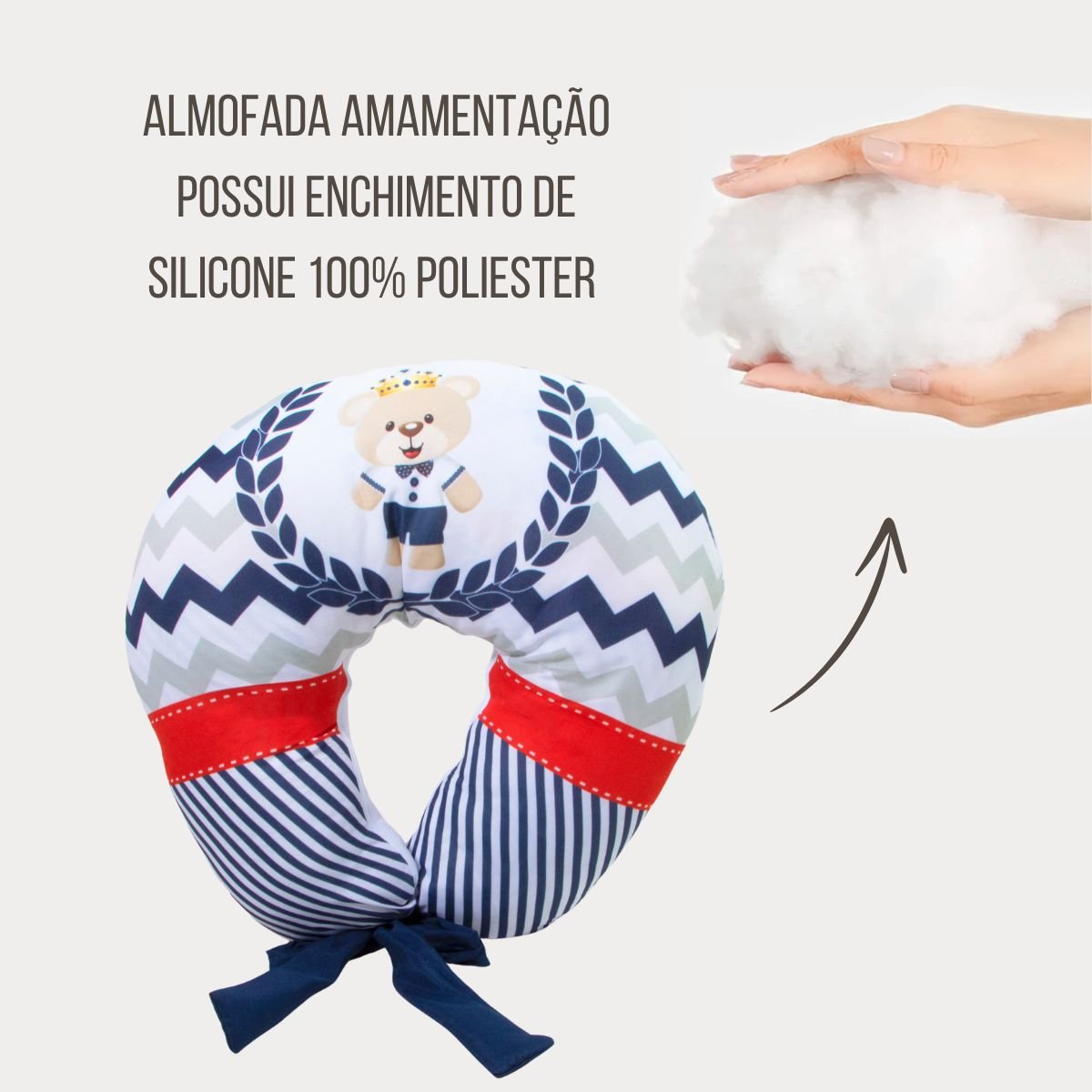 Almofada Amamentação Estampada Bebê Menino com Enchimento e Zíper - Urso Rei - 6