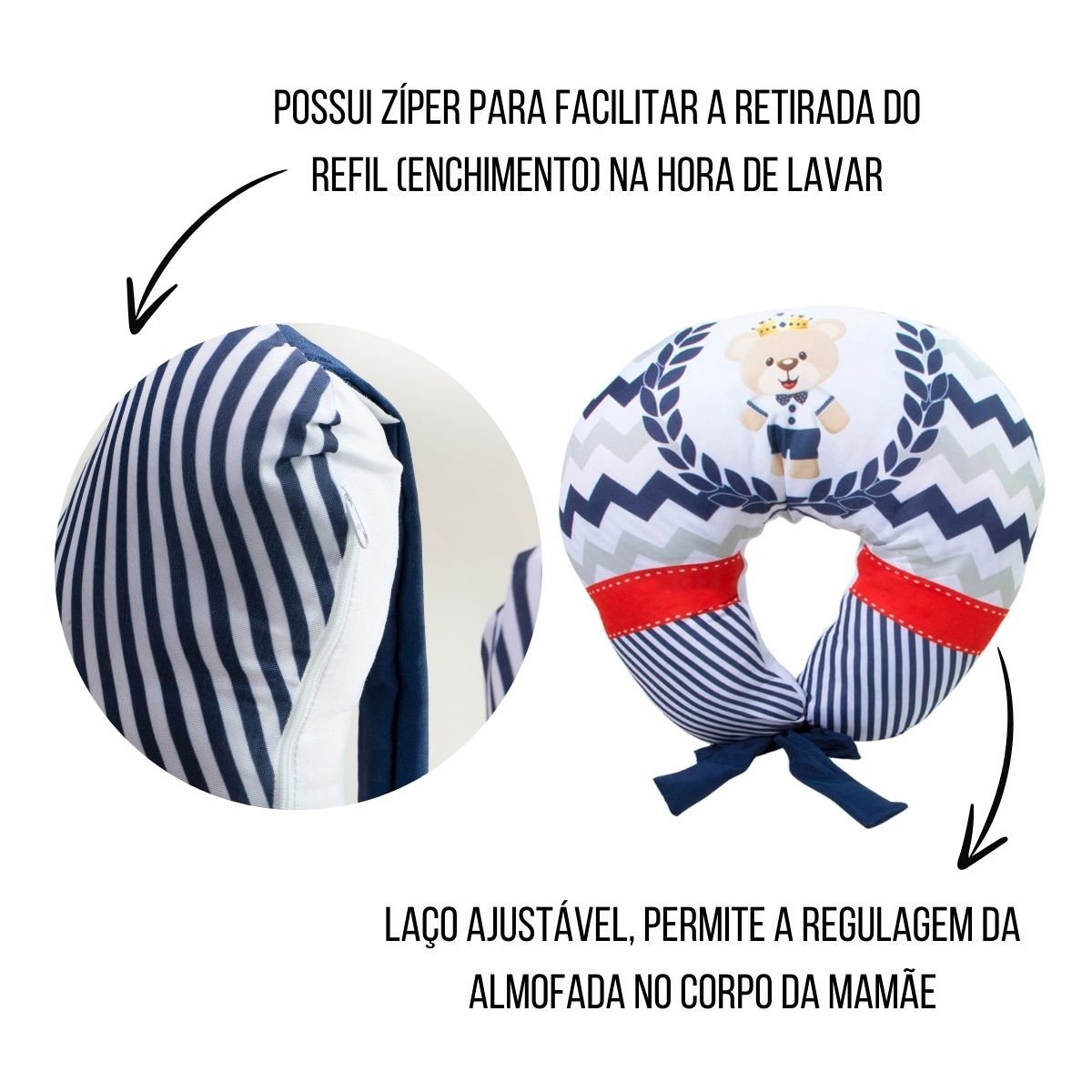 Almofada Amamentação Estampada Bebê Menino com Enchimento e Zíper - Urso Rei - 7