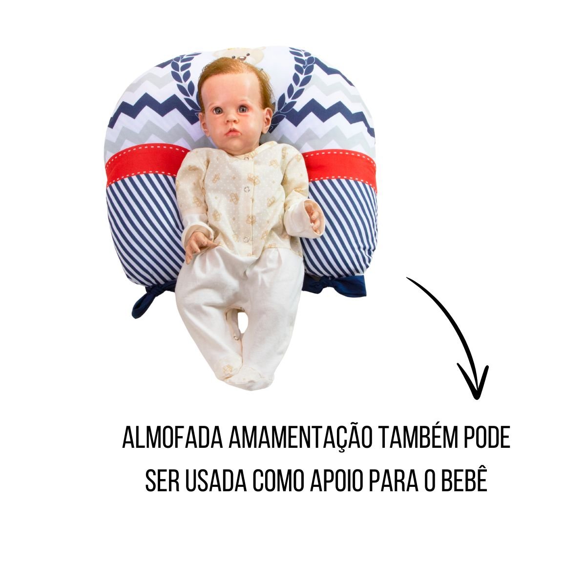 Almofada Amamentação Estampada Bebê Menino com Enchimento e Zíper - Urso Rei - 8