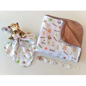 Manta Baby, Enxoval, Saída Maternidade, Chá de Bebe, Naninha, Prendedor Chupeta, Safari