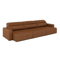 Sofá Retrátil 4 Lugares 284cm 3 Módulos Nero com USB Couro Manchado Claro G52 - Gran Belo - 2