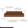 Sofá Retrátil 4 Lugares 284cm 3 Módulos Nero com USB Couro Manchado Claro G52 - Gran Belo - 4